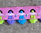 Decorative trim.  Woven dancing girls pink pastels one yard x 5/8 inch
