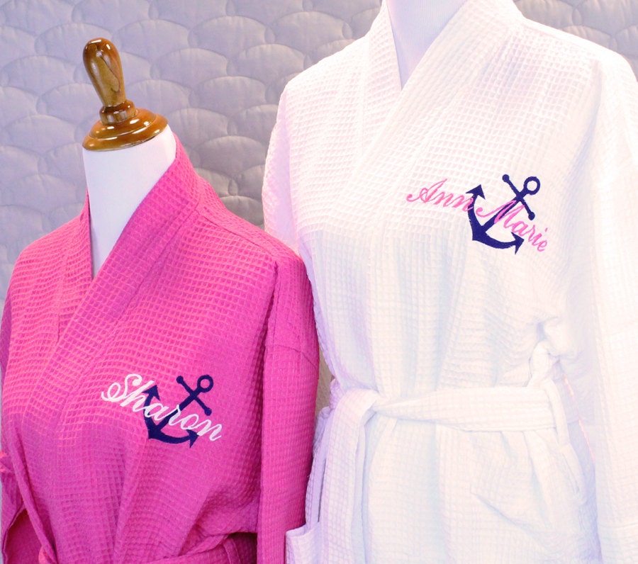 Bridesmaid Gift Robe Personalized with Anchor & Name waffle weave monogram robe