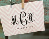 Pink chevron Monogram Notecards - set of 10
