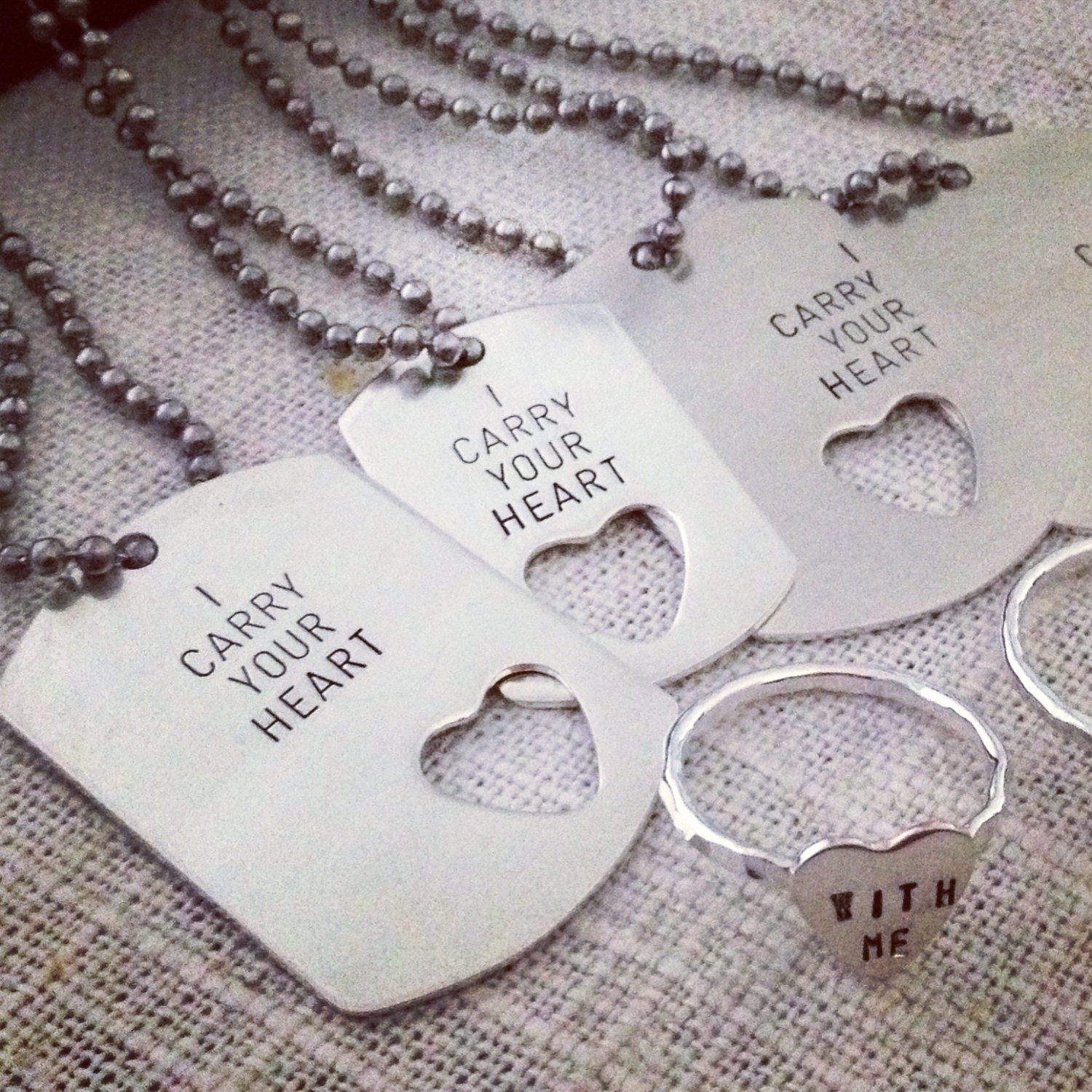 I Carry Your Heart dog tag  and sterling silver HEART ring (INTERTWINE)