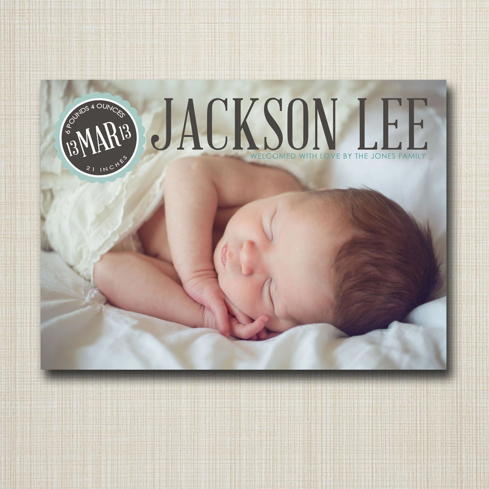 photo birth announcement baby boy or girl - stamp of approval.