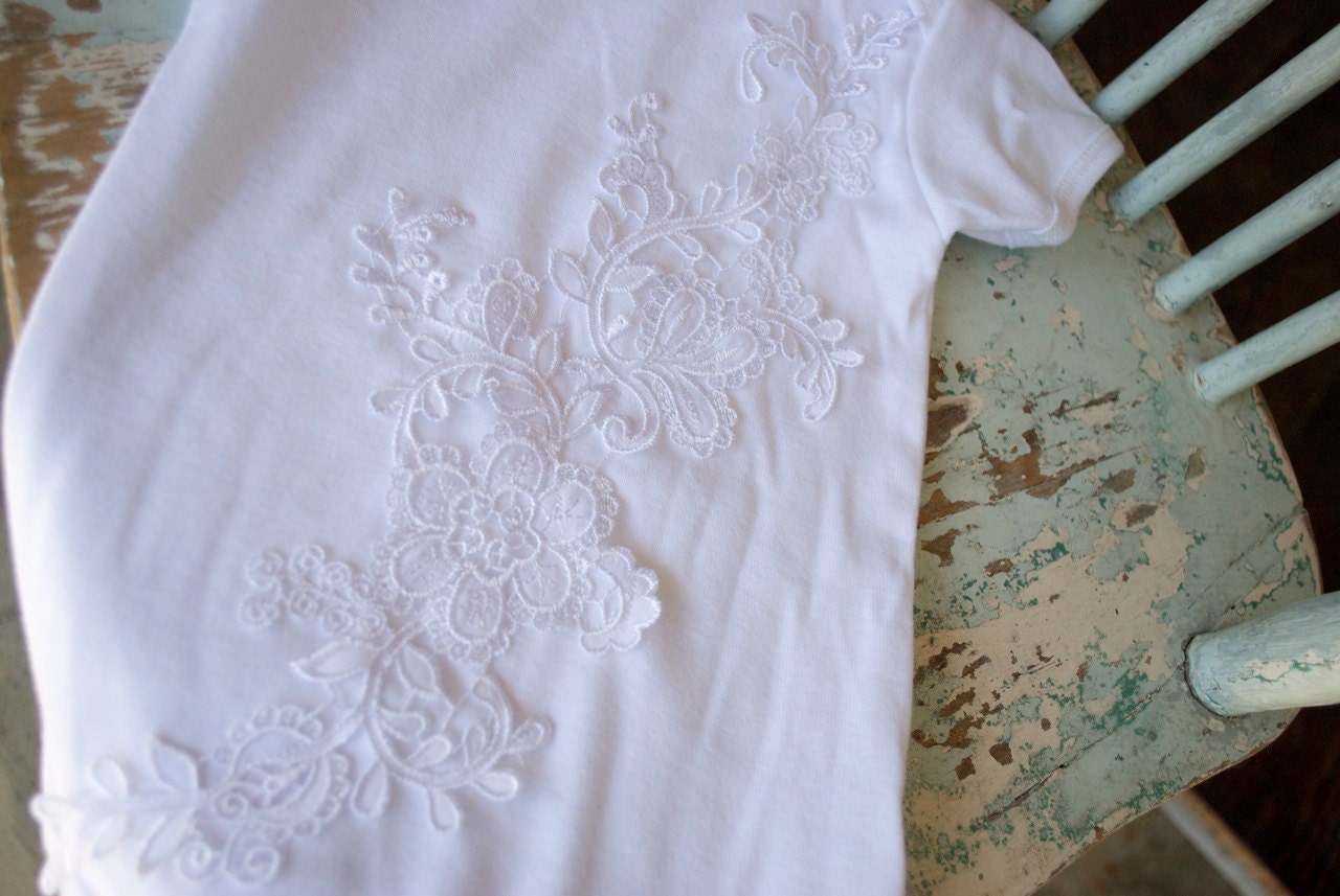 Lace Onesie in White for the Shabby Chic Baby Girl / Flower Girl Bridal Party / Molly Anne Make