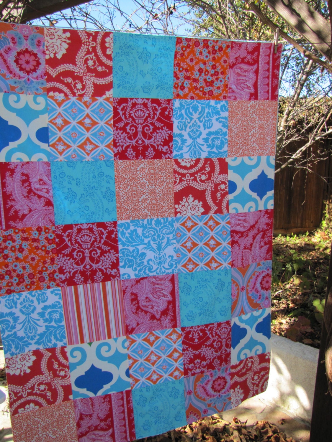 40x56 Jennifer Paganelli Orange, Red and Aqua Blanket or Throw Ready to Ship