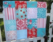Red & Aqua Baby Blanket Ready to Ship