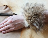 Fur bracelet - real American badger fur and leather bracelet or anklet