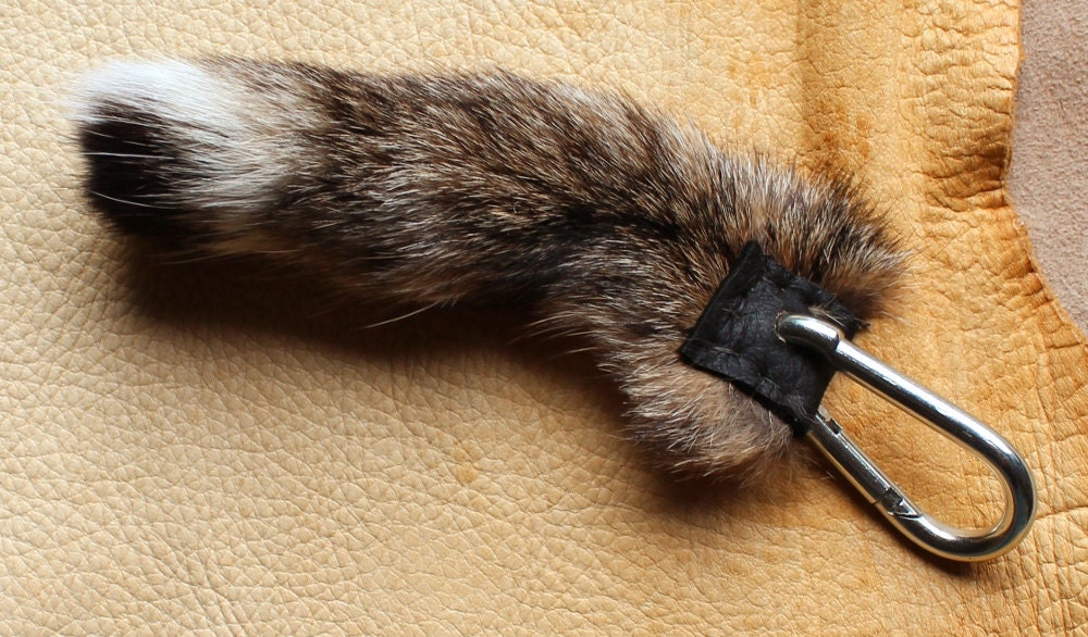 Bobcat tail - real eco-friendly bobcat fur totem tail on carabiner keychain purse charm for shamanic ritual and dance LB01