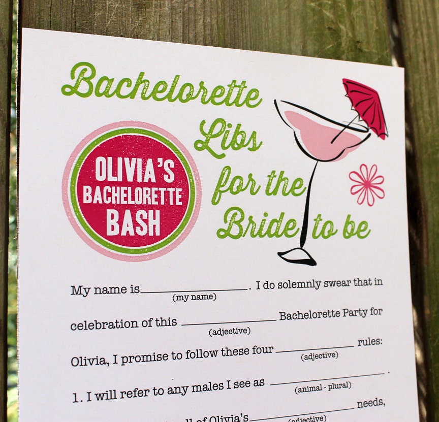 Bachelorette Mad Libs PDF FILE Print Yourself You Pick the Colors