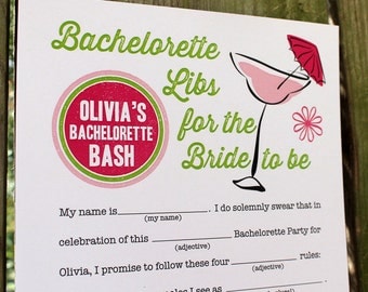 Bachelorette Mad Libs PDF FILE Print Yourself You Pick the Colors