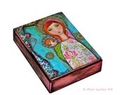 Blonde Madonna III -  Giclee print mounted on Wood (4 x 5 inches) Folk Art  by FLOR LARIOS