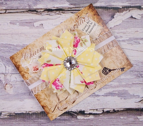 Girls Flower Headband Shabby Victorian in Cottage Garden Yellow