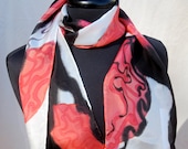 Joyflower Hand Painted Silk Scarf - Dramatic Black & Red