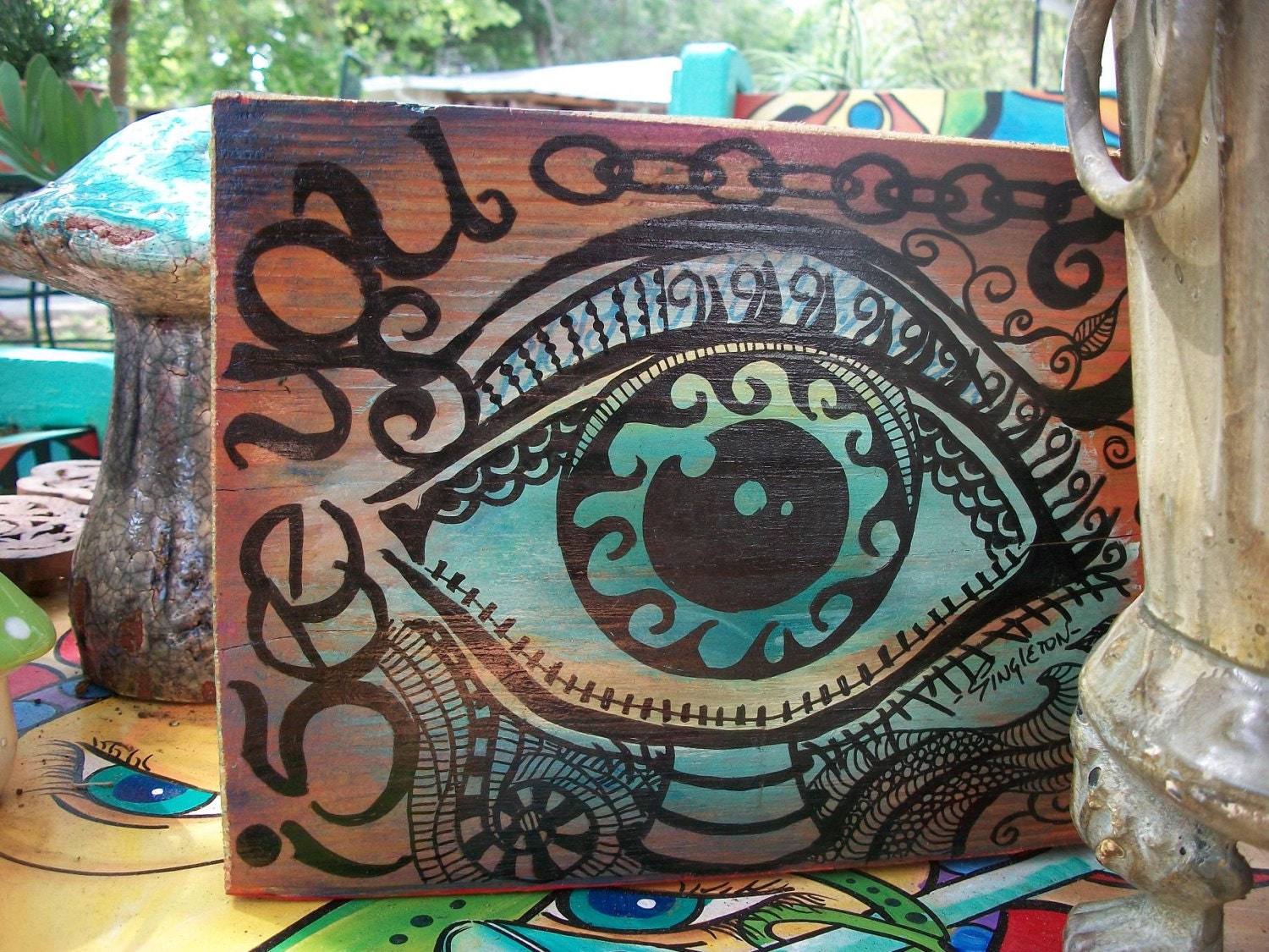 I See You, Chunky All Seeing Eye on Recycled Wood, Singleton Hippie Art