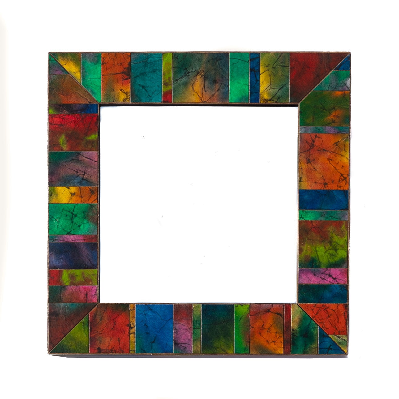 Wall Mirror Handmade Paper Colorful Jewel Tone Batik Mosaic Abstract Square 12x12