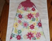 Pink Flowers Crochet Top Kitchen or Bathroom Towel