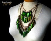 Fairy Elytra Jewel Beetle Wing Bib Amulet Necklace Rare Copper Gold Green Color Sparkling Crystals TITANIA'S SHIELD by Spinning Castle