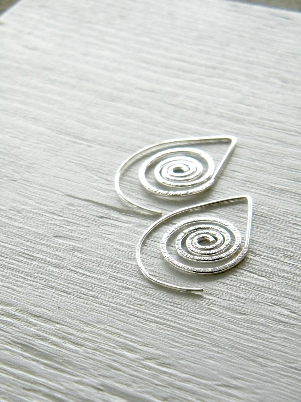 Luciana's Spirals - sterling silver spiral hoop earrings - tribal hammered texturized dangle earrings