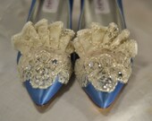 Princess Marie Antoinette Royal Blue Beaded Lace Heels