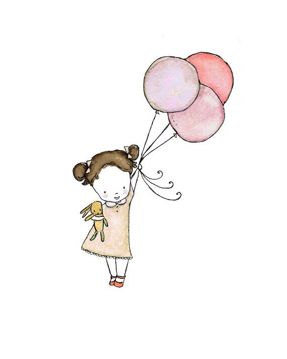 Lacy Flygirl in Strawberry and Cocoa dark haired girl 8x10 Children's Art Print
