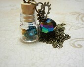Steampunk Gear Fairy Vial Necklace, Brass Jewelry, Assembled Jewelry, Long Brass Necklace, Charm Collection Necklace