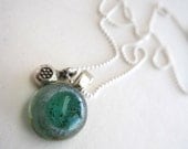Teal and Gray Protozoan Necklace with Tiny Silver Charm