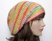Womens Slouch Beanie - Slouchy Crochet Hat - Oversized Cap - Summer Colors - Hipster Hat - Spring Fashion Accessories