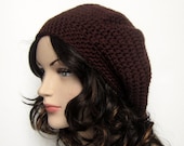 Chocolate Brown Slouch Beret - Womens Slouchy Crochet Hat - Ladies Oversized Tam - Spring Fashion Accessories