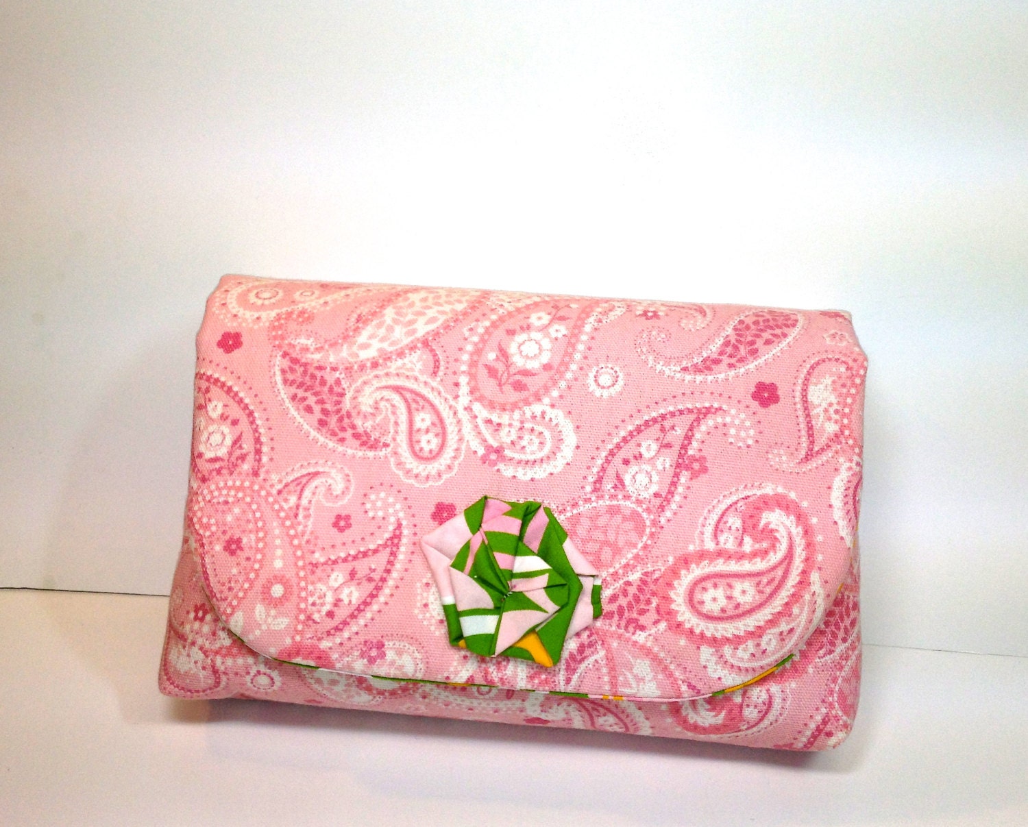 Clutch for Diaper and Wipes in Pink and White Paisley