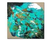 Blue Abstract Landscape Painting Reflections In The River -Turquoise Teal Original Art Catherine Jeltes