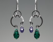 Aurora Borealis II v7: purple and green Swarovski crystal industrial earrings