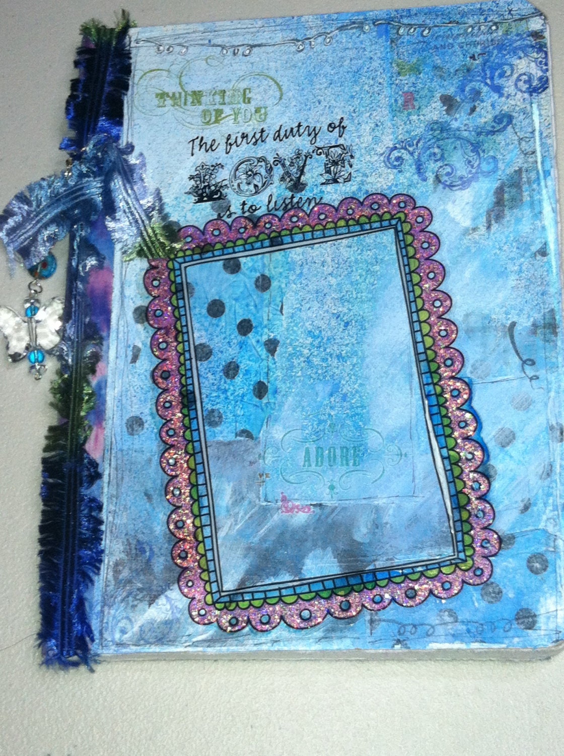 Altered Art Mixed Media Journal Composition Book Handmade Blue Mixed