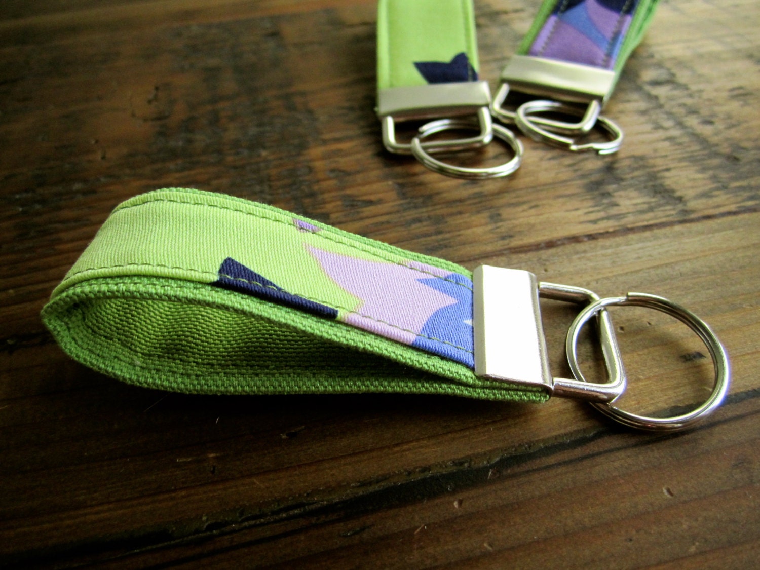 Fabric Keychain- Set of 3 in Green & Floral Print