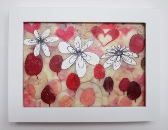 Strawberry Fields, original encaustic painting, framed art