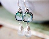 Mint Silver Wedding Earrings Bridal Sage Dangle PoleStar Moonstone