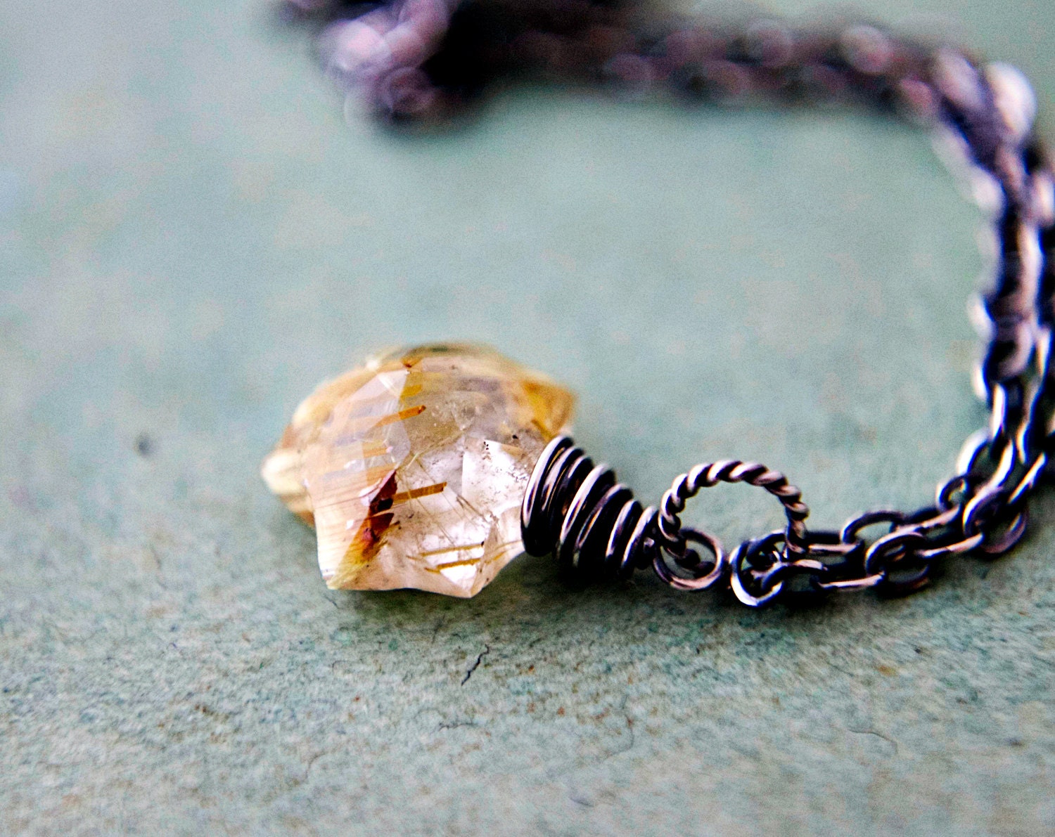 Star Necklace Silver Rutilated Quartz Golden Sun PoleStar