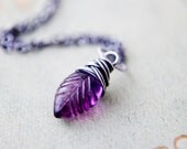 Fluorite Leaf Pendant Necklace Botanical Garden Purple Plum Fluorite