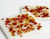 Fused Glass Coasters - Fire  - red and amber