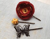 Autumn Pin Set with Handmade Flower - Made to order
