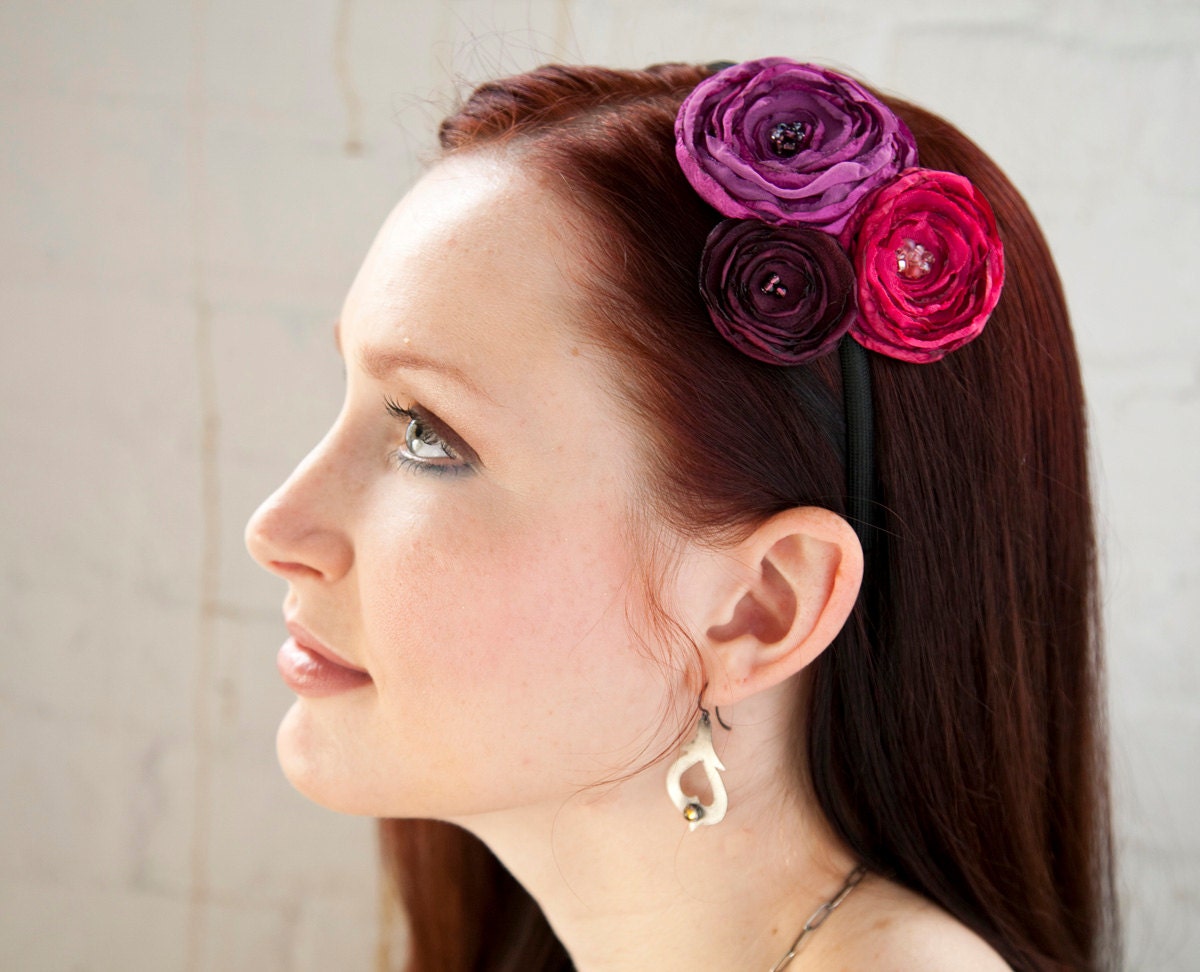 Raspberry Flower Headband - Made to order