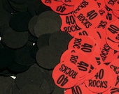 40th Birthday Party Confetti 3/4 Inch Circles - Forty ROCKS, Black and Red Il_170x135