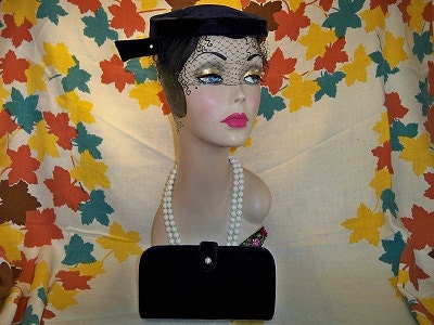 Vintage 1940s Navy Cocktail Hat and Evening Bag Purse