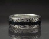 Mokumé Gane Silver and Oxidized Copper Black Jade Inlay ring
