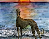 The Sunset to wherever you wish - Greyhound Art Print - EXTRA LARGE  signed print