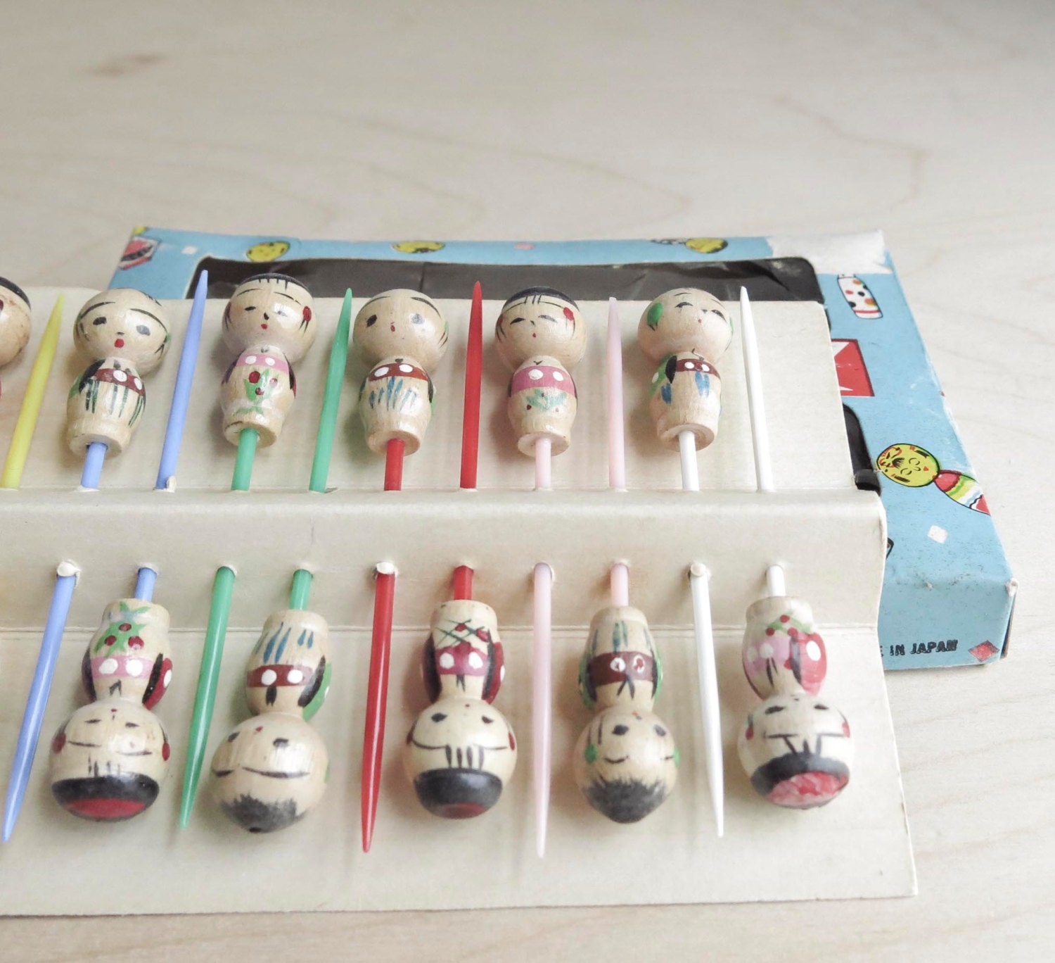 vintage kokeshi cocktail picks / set of 12