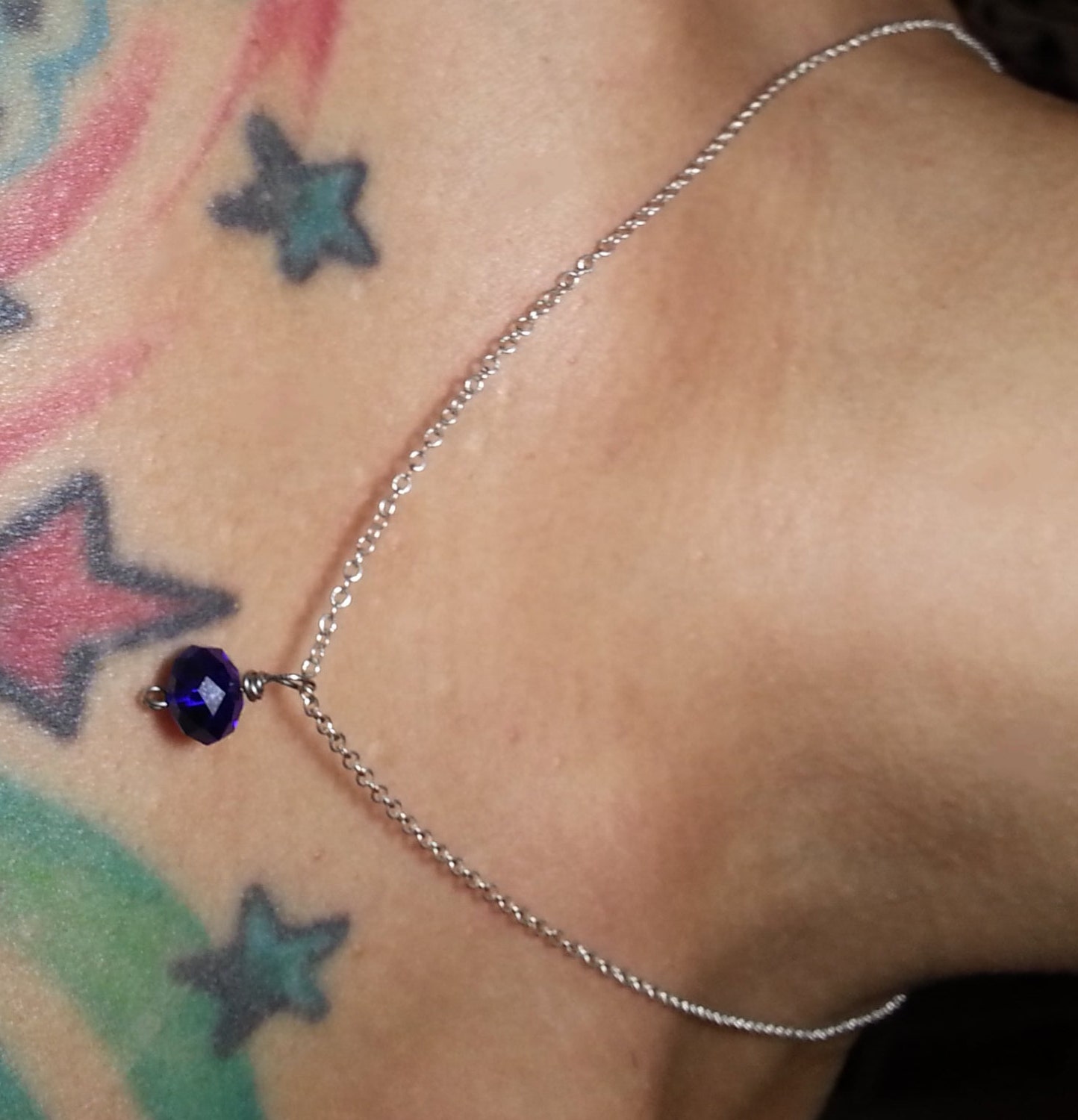 Cobalt Crystal Pendant and 18 inch Sterling Silver Chain
