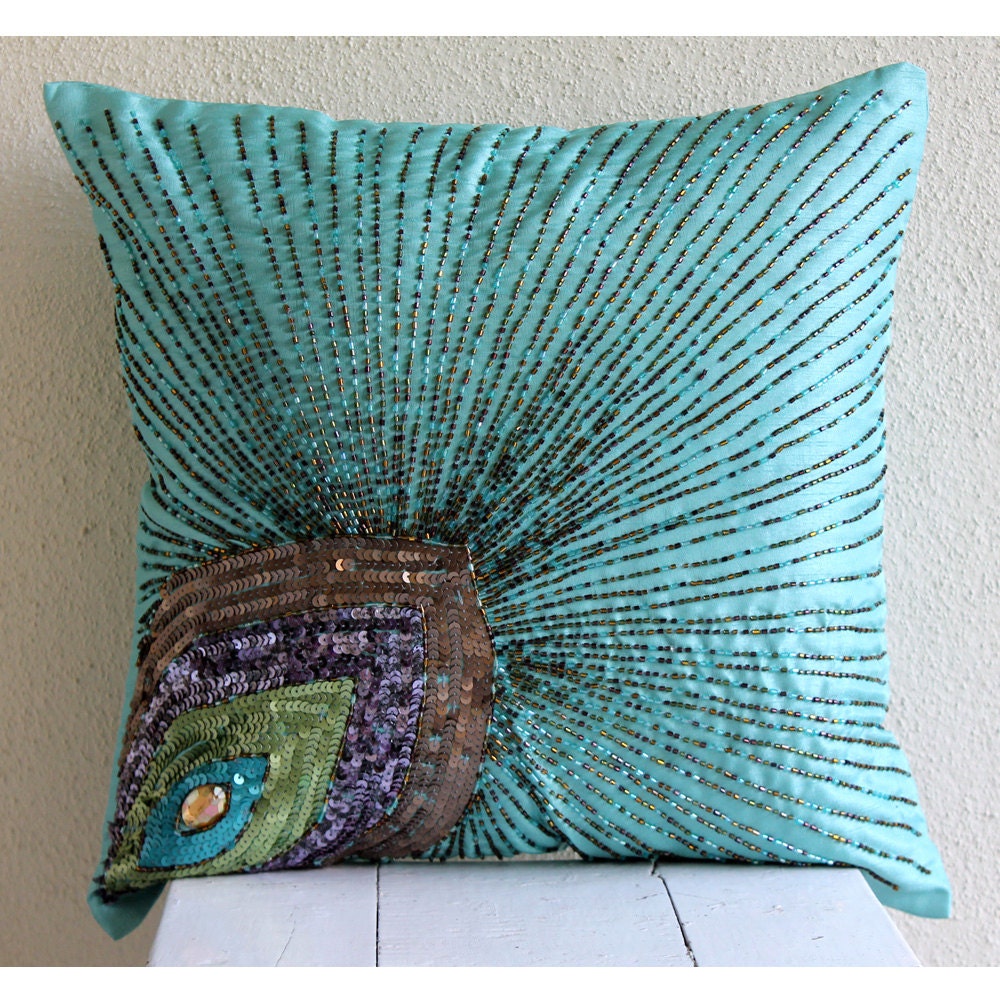 Decorative Throw Pillow Covers Accent Couch Pillow Cases 16x16 Inch Silk Pillow Cover Embroidered Peacock Grace Bedroom Home Decor Bedding