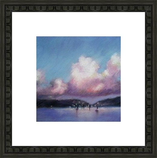 Harbor Lights 6 x 6 Pastel Original Painting Drawing Landscape
