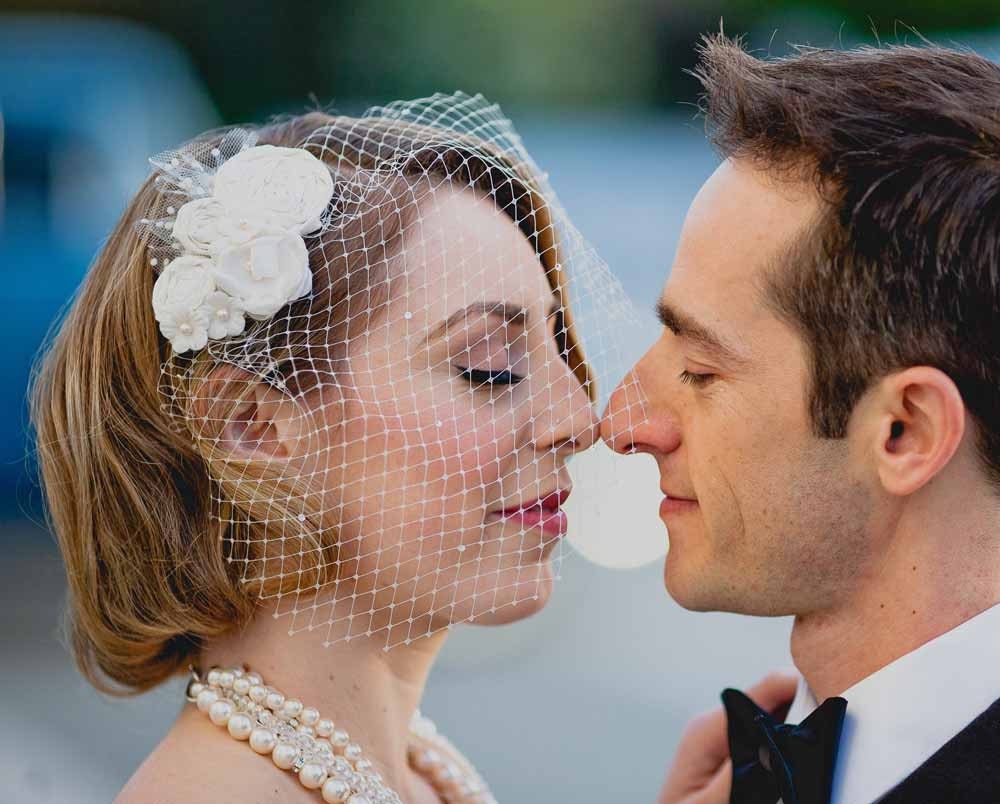 Birdcage Veil, Fabric Hair Flower, Bridal Comb, Wedding Veil