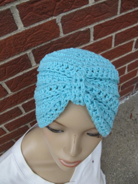 Bright Blue Cotton Blend Turban Style Beanie Hat (1407)