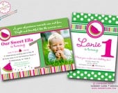 Sweet Watermelon First Birthday Party Invitation (Pink or Red) (Digital File OR Cardstock Printed Cards Also Available) Il_170x135