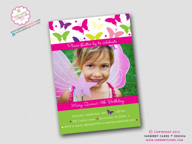 Bright Butterfly Fairy - Birthday Party Photo Invitation (Digital File - Printed Cards Also Available) Il_170x135